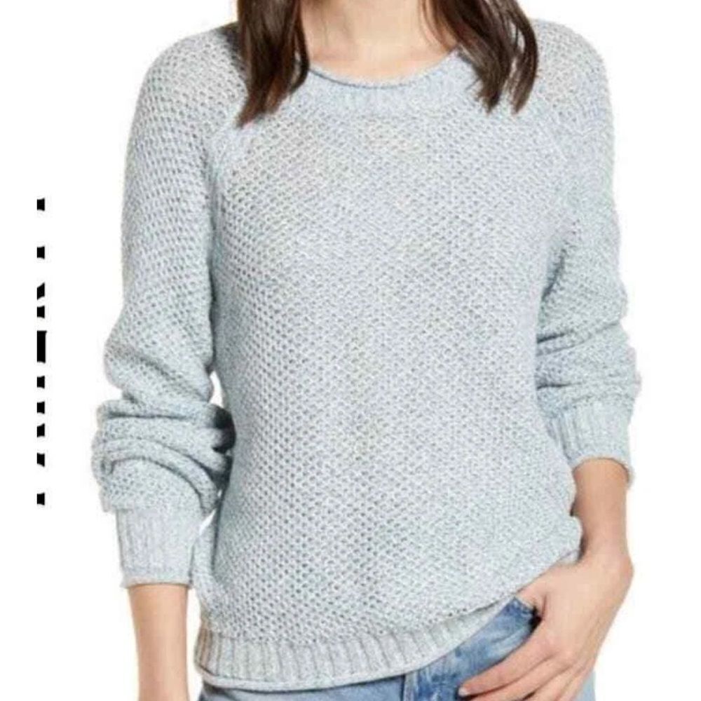 Faherty Sausalito sweater long sleeve cream multi blue and cream 100% cotton L
